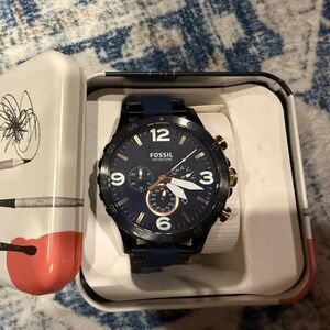 Men's Fossil Nate JR1494 Black Stainless-Steel Quartz Dress Watch